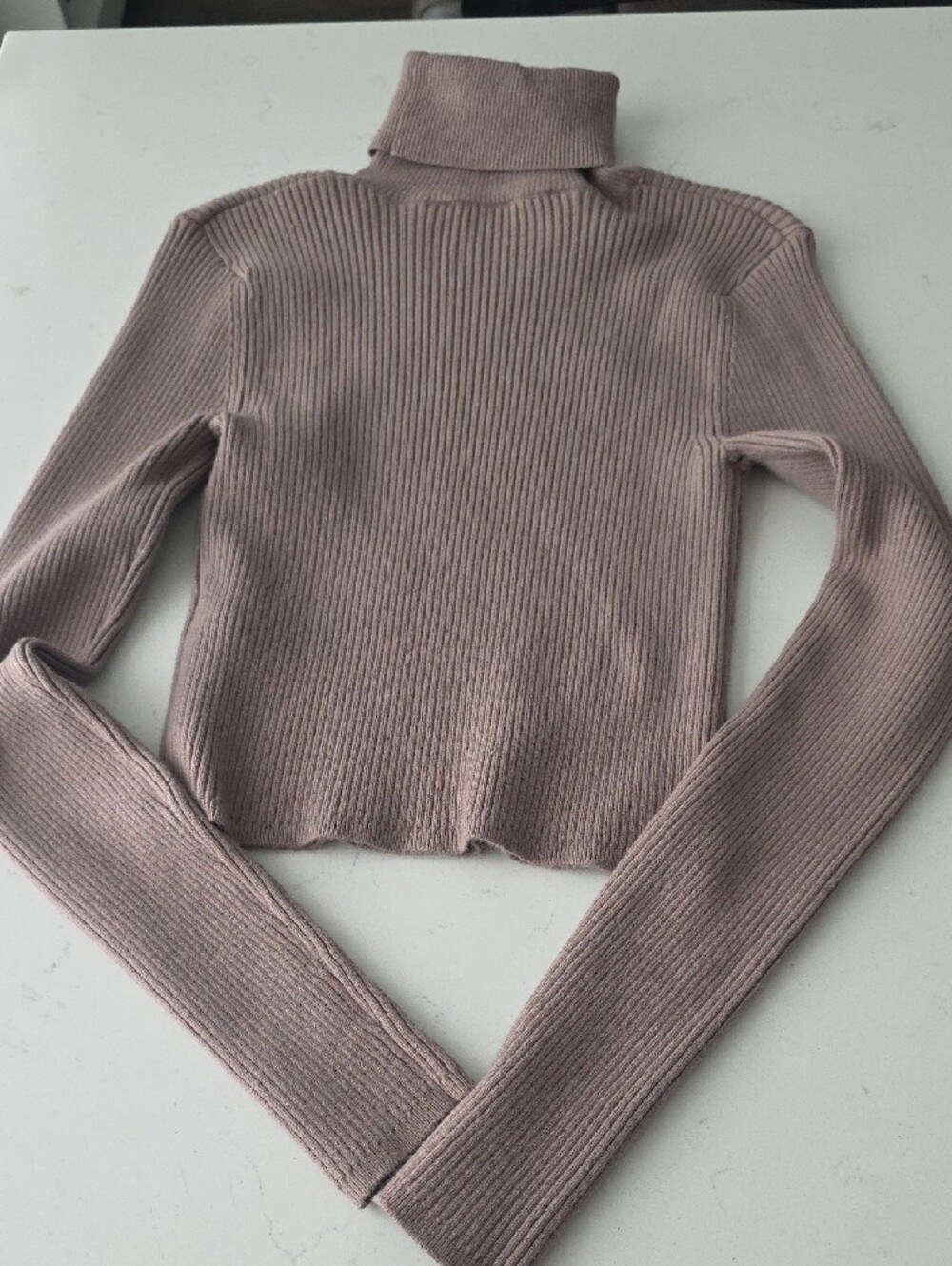 Zara Ribbed Turtleneck Crop Sweater - Mauve Pink - Picture 3 of 13